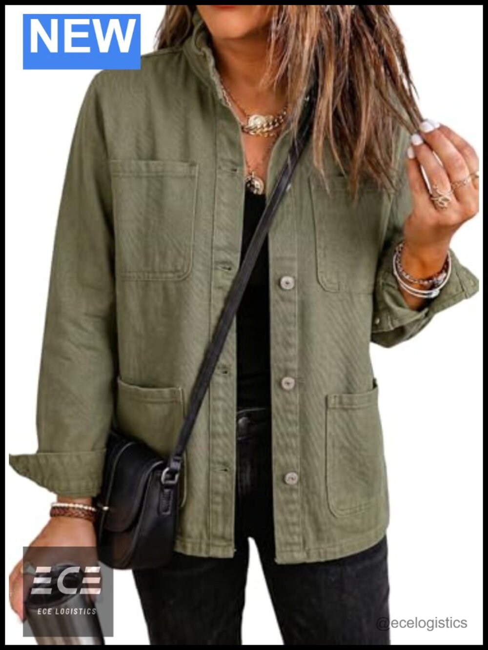 Button Down Ruffle Oversized Cropped Denim Jacket - Picture 1 of 6